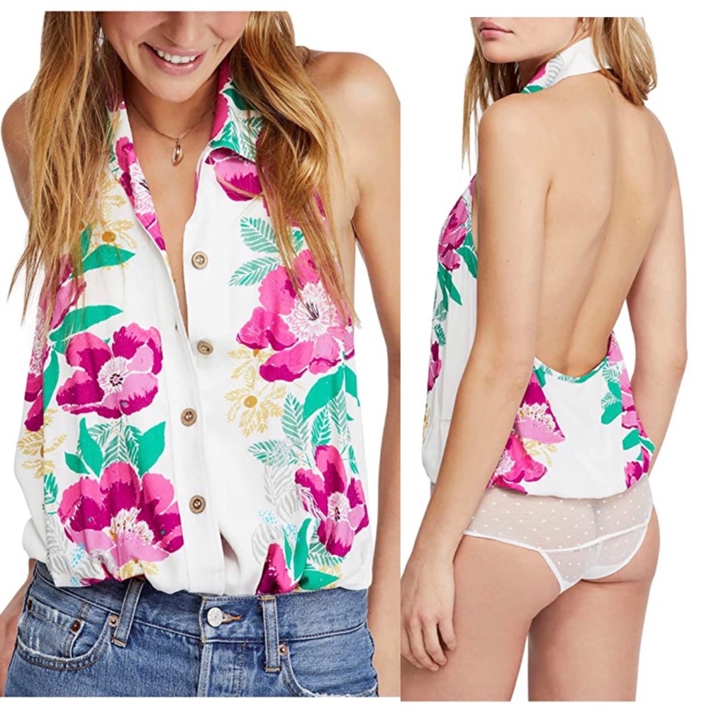 Intimately FREE PEOPLE Offshore Floral Halter Bodysuit size small